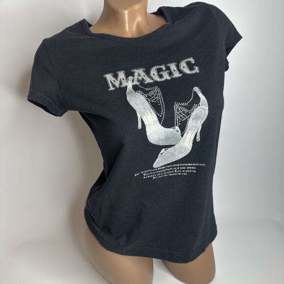 Y2K McBling Graphic Tee MAGIC Heels Rhinestone Style Fairycore Coquette Small - Picture 1 of 7
